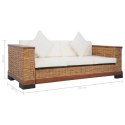 3-osobowa sofa z poduszkami, brązowa, naturalny rattan