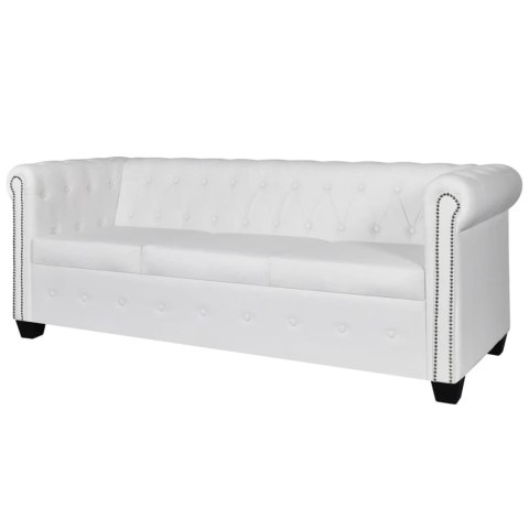 Sofa 3-osobowa w stylu Chesterfield, sztuczna skóra, biała