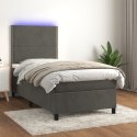 Łóżko kontynentalne z materacem i LED, szary aksamit, 100x200cm