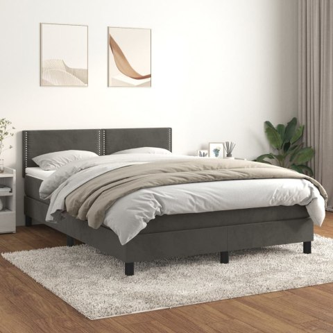 Łóżko kontynentalne z materacem, ciemnoszara, aksamit 140x190cm
