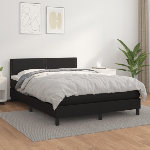 Łóżko kontynentalne z materacem, czarne, ekoskóra 140x190 cm