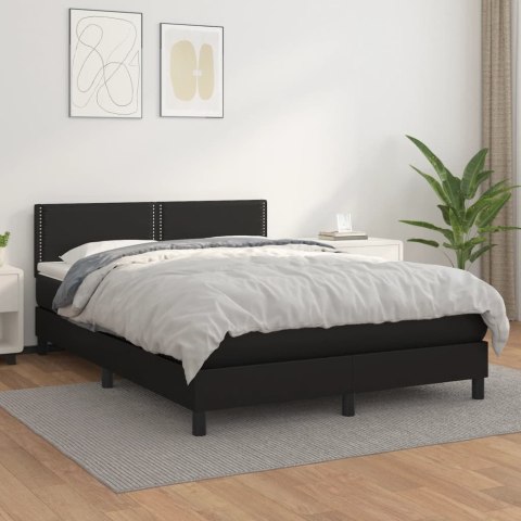 Łóżko kontynentalne z materacem, czarne, ekoskóra 140x200 cm