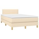 Łóżko kontynentalne z materacem, kremowe, tkanina, 120x200 cm