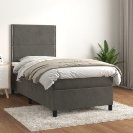 Łóżko kontynentalne z materacem, ciemnoszary aksamit, 100x200cm