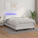 Łóżko kontynentalne z materacem i LED, biała ekoskóra 120x200cm