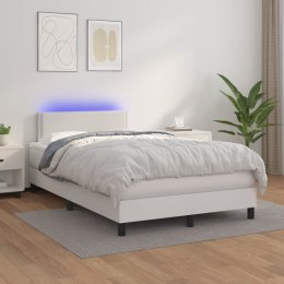 Łóżko kontynentalne z materacem i LED, biała ekoskóra 120x200cm