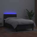 Łóżko kontynentalne z materacem i LED czarna ekoskóra 100x200cm