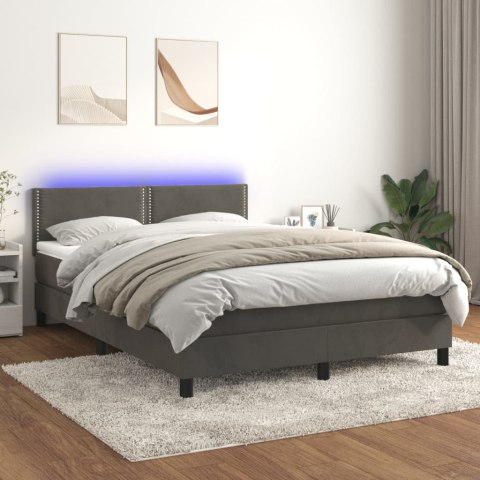 Łóżko kontynentalne z materacem i LED, szary aksamit, 140x190cm