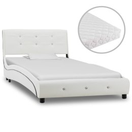 Łóżko z materacem, białe, sztuczna skóra, 90 x 200 cm