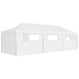 Składany namiot z 8 ścianami bocznymi, 3 x 9 m, biały