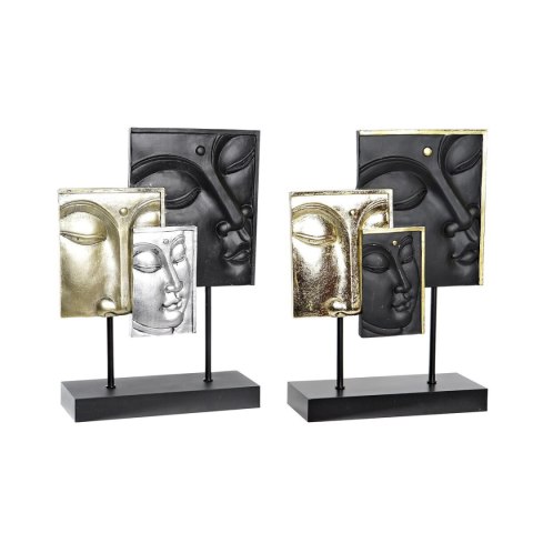 Figurka Dekoracyjna DKD Home Decor 22,5 x 8 x 30,7 cm Czarny Złoty Budda Orientalny (2 Sztuk)