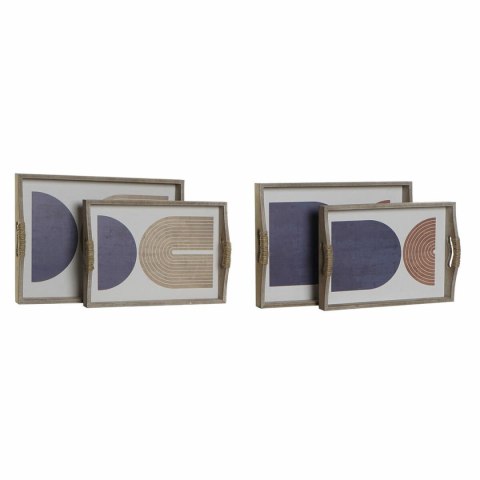 Taca DKD Home Decor 40,6 x 30 x 6 cm Beżowy Niebieski Drewno MDF (2 Sztuk)