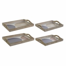 Taca DKD Home Decor 40,6 x 30 x 6 cm Beżowy Niebieski Drewno MDF (2 Sztuk)