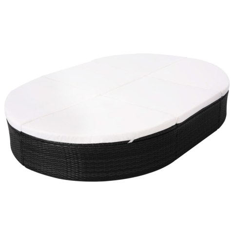 Łóżko ogrodowe z poduszką, polirattan, czarne