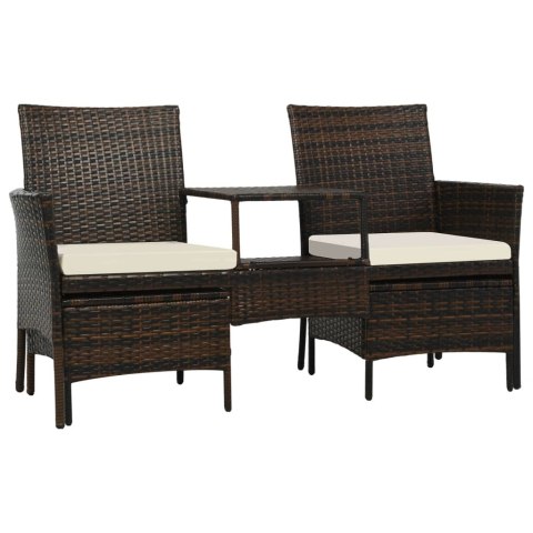 2-os. sofa ogrodowa ze stolikiem i podnóżkami, rattan PE, brąz 2-os. sofa ogrodowa ze stolikiem i podnóżkami, rattan PE, brąz