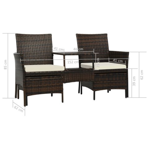 2-os. sofa ogrodowa ze stolikiem i podnóżkami, rattan PE, brąz 2-os. sofa ogrodowa ze stolikiem i podnóżkami, rattan PE, brąz
