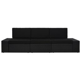 Sofa modułowa 3-osobowa, rattan PE, czarna