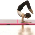 Mata gimnastyczna z pompką, 600x100x10 cm, PVC, różowa