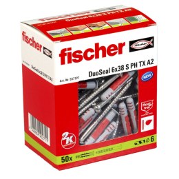 Wtyki i wkręty Fischer DuoSeal 557727 S A2 Płaszcze przeciwdeszczowe Ø 6 x 38 mm (50 Sztuk)