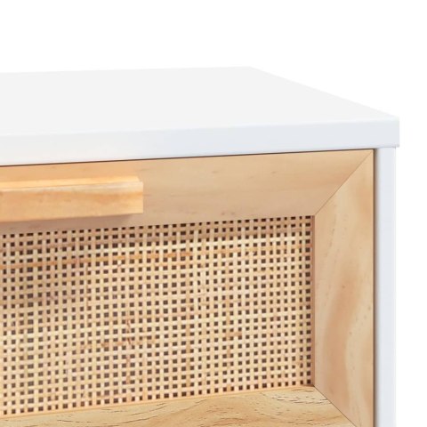 Stolik konsolowy, biały, 80x30x75 cm, lita sosna i rattan