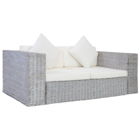 2-osobowa sofa z poduszkami, szara, naturalny rattan