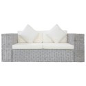 2-osobowa sofa z poduszkami, szara, naturalny rattan