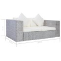 2-osobowa sofa z poduszkami, szara, naturalny rattan