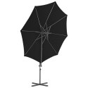 Parasol wiszący na stalowym słupku, 300 cm, czarny