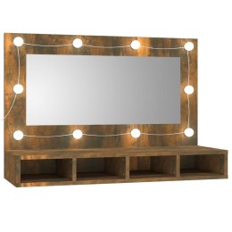 Szafka z lustrem i LED, przydymiony dąb, 90x31,5x62 cm