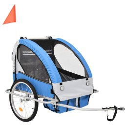 Rowerowa przyczepka dla dzieci/wózek 2-w-1, niebieski i szary