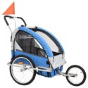 Rowerowa przyczepka dla dzieci/wózek 2-w-1, niebieski i szary