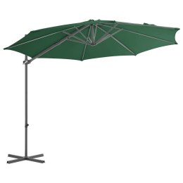 Parasol wiszący ze stalowym słupkiem, 300 cm, zielony