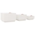 Skrzynie z pokrywami, 3 szt., białe, lite drewno sosnowe
