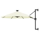 Parasol ścienny z LED, na metalowym słupku, 300 cm, piaskowy