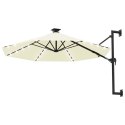 Parasol ścienny z LED, na metalowym słupku, 300 cm, piaskowy