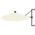 Parasol ścienny z LED, na metalowym słupku, 300 cm, piaskowy