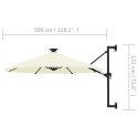 Parasol ścienny z LED, na metalowym słupku, 300 cm, piaskowy