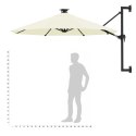 Parasol ścienny z LED, na metalowym słupku, 300 cm, piaskowy