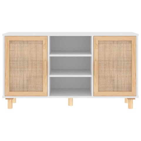 Kredens, biały, 105x30x60 cm, lita sosna i naturalny rattan