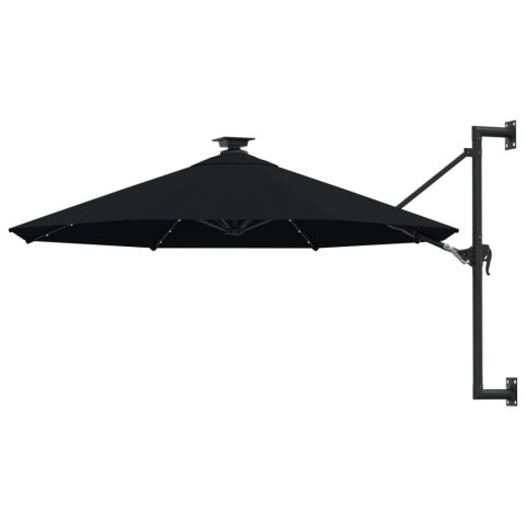 Parasol ścienny z LED, na metalowym słupku, 300 cm, czarny