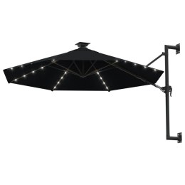 Parasol ścienny z LED, na metalowym słupku, 300 cm, czarny