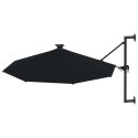 Parasol ścienny z LED, na metalowym słupku, 300 cm, czarny