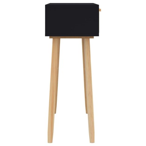 Stolik konsolowy, czarny, 80x30x75 cm, lita sosna i rattan