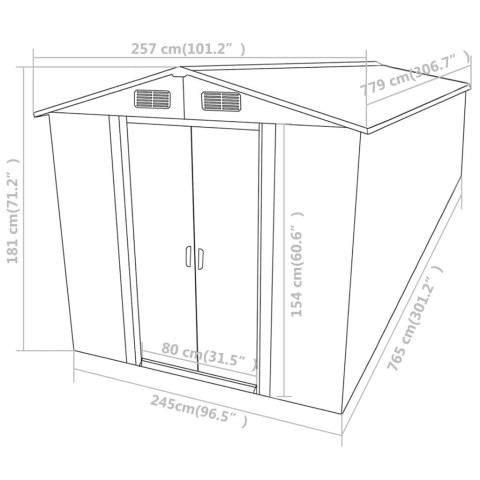 Szopa ogrodowa, antracyt, 257x779x181 cm, stal galwanizowana Szopa ogrodowa, antracyt, 257x779x181 cm, stal galwanizowana