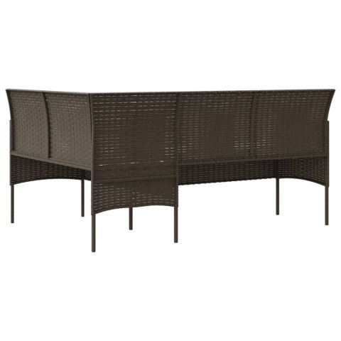 Sofa w kształcie litery L z poduszkami, rattan PE, brązowa