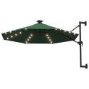 Parasol ścienny z LED, na metalowym słupku, 300 cm, zielony