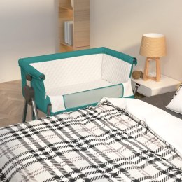 Łóżeczko dziecięce z materacem, zielone, lniana tkanina
