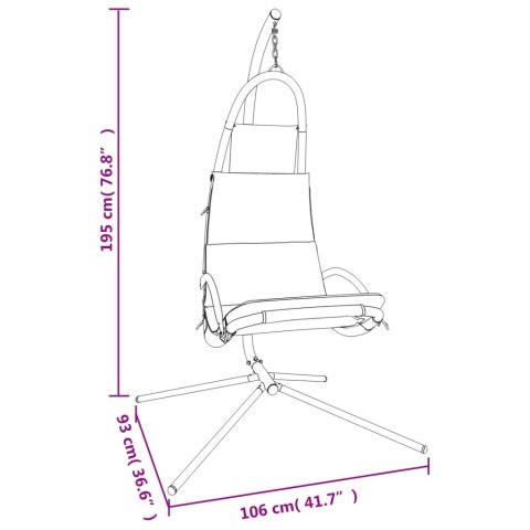 Ogrodowe krzesło wiszące z poduszką, czarne, tkanina i stal