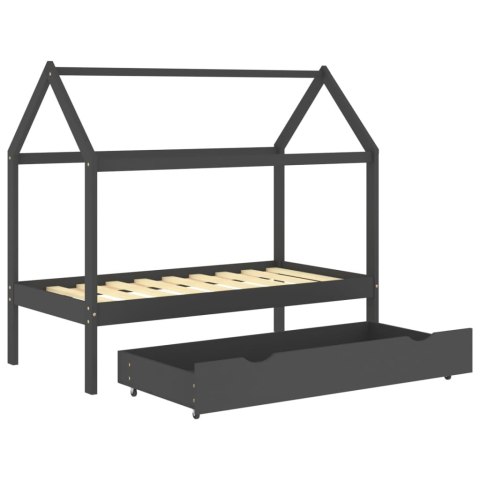 Łóżko dziecięce z szufladą, ciemnoszare, lita sosna, 80x160 cm