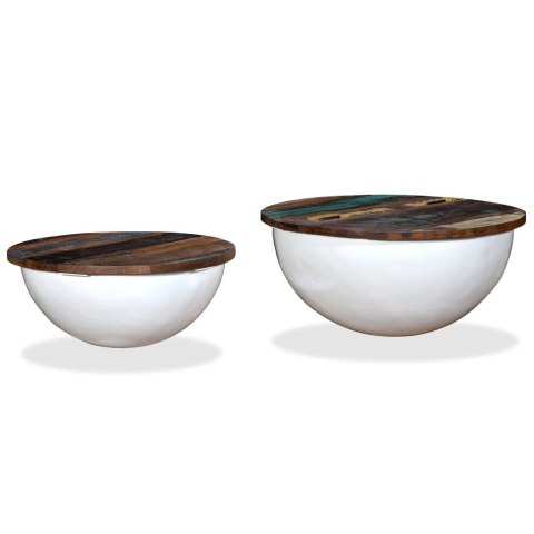 Stoliki kawowe, 2 szt., drewno z odzysku, białe, kształt misy